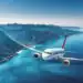 aircraft-is-flying-islands-sea-sunrise-summer-landscape-with-white-passenger-airplane - Pratama Institute