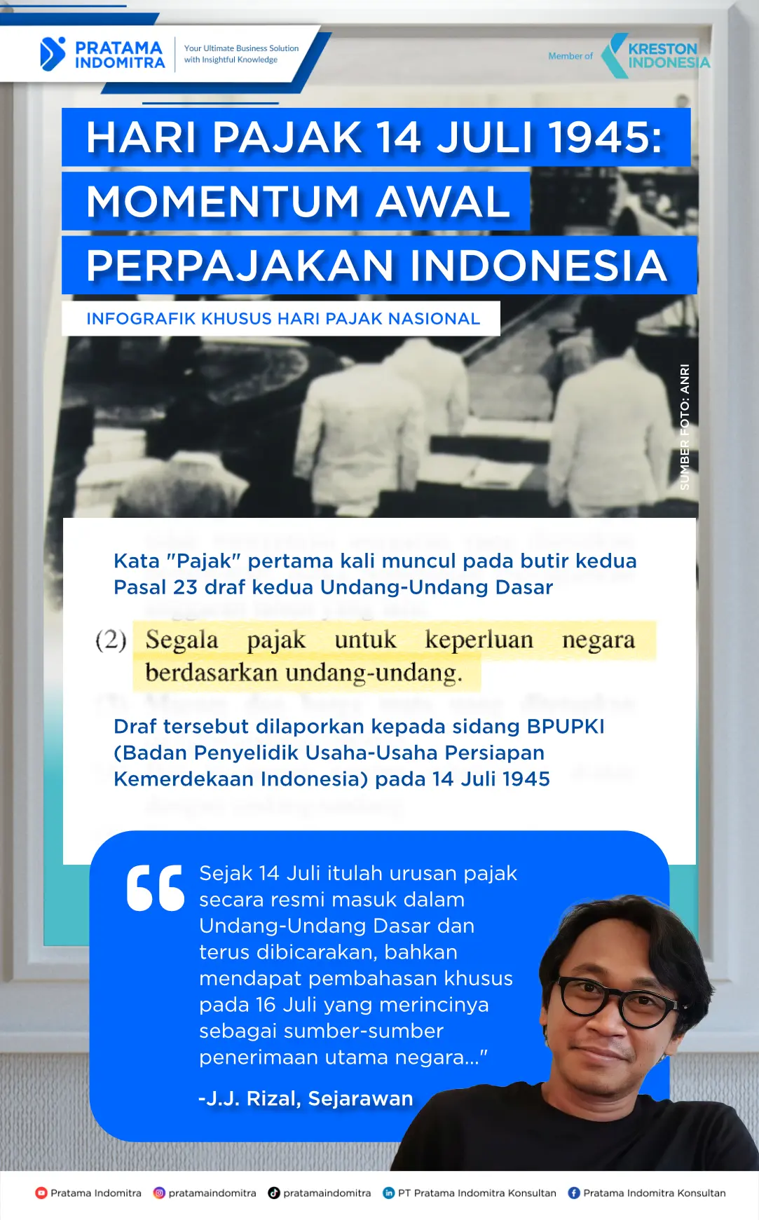 INFOGRAFIK - SEJARAH AWAL ATURAN PAJAK DI INDONESIA - Pratama Institute Hari pajak 14 Juli dan sejarah pajak di Indonesia